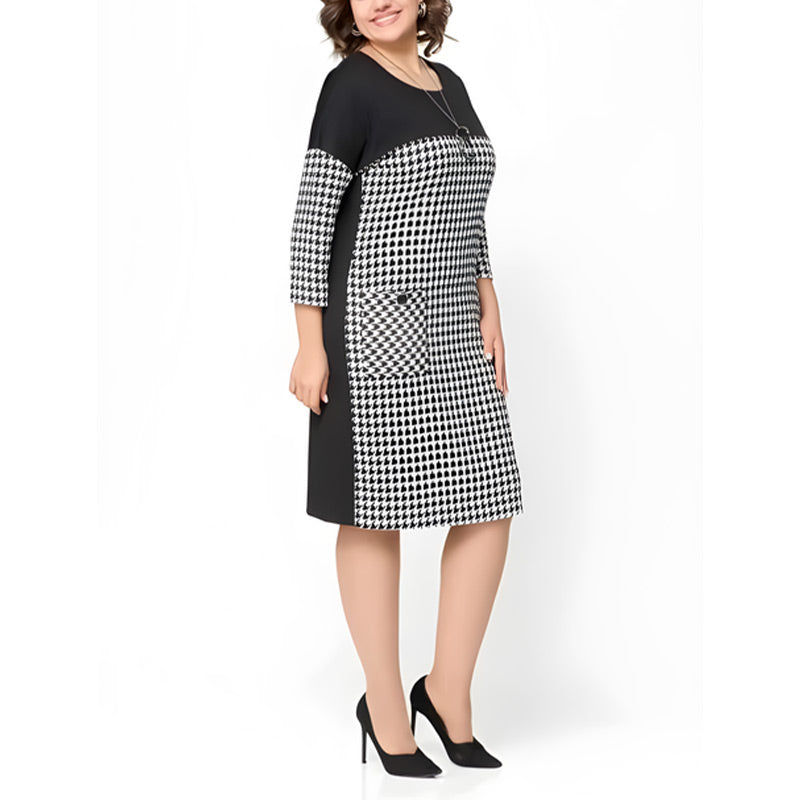 💖Limited Sale 50% OFF💖Women's Long Sleeve Houndstooth Patchwork Dress