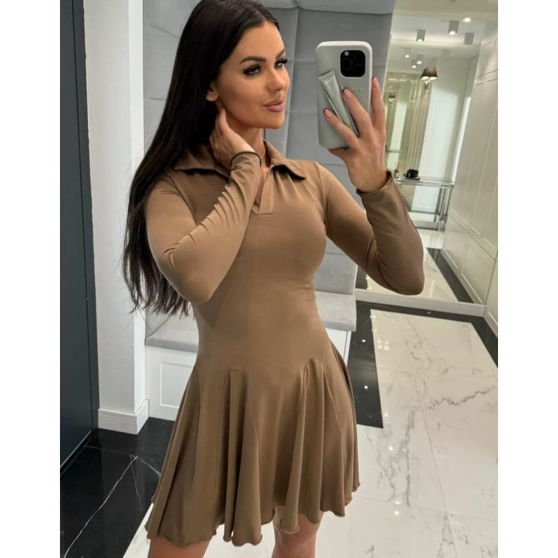 Women's Flare Hem Long Sleeve A Line Dresses