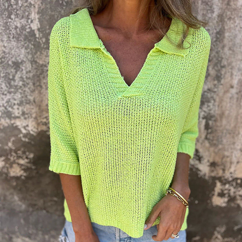 🛍️Stylish V-Neck Three-Quarter Sleeve Knit Top