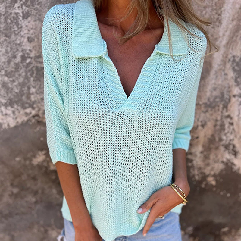 🛍️Stylish V-Neck Three-Quarter Sleeve Knit Top