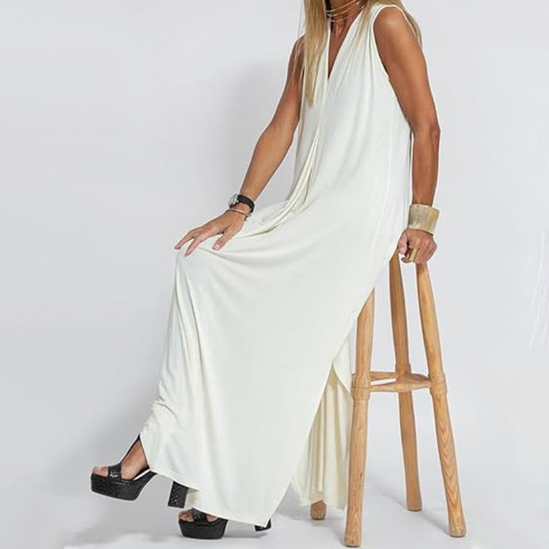 Sleeveless Deep V-Neck Loose Maxi Dress