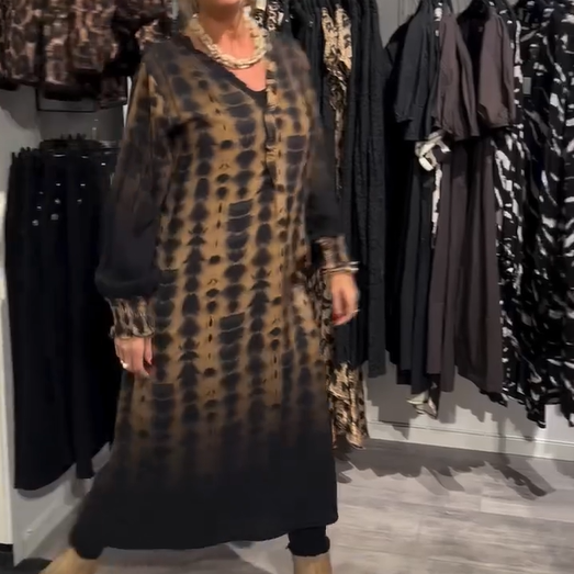 Women’s Loose V-Neck Leopard Print Long Dress