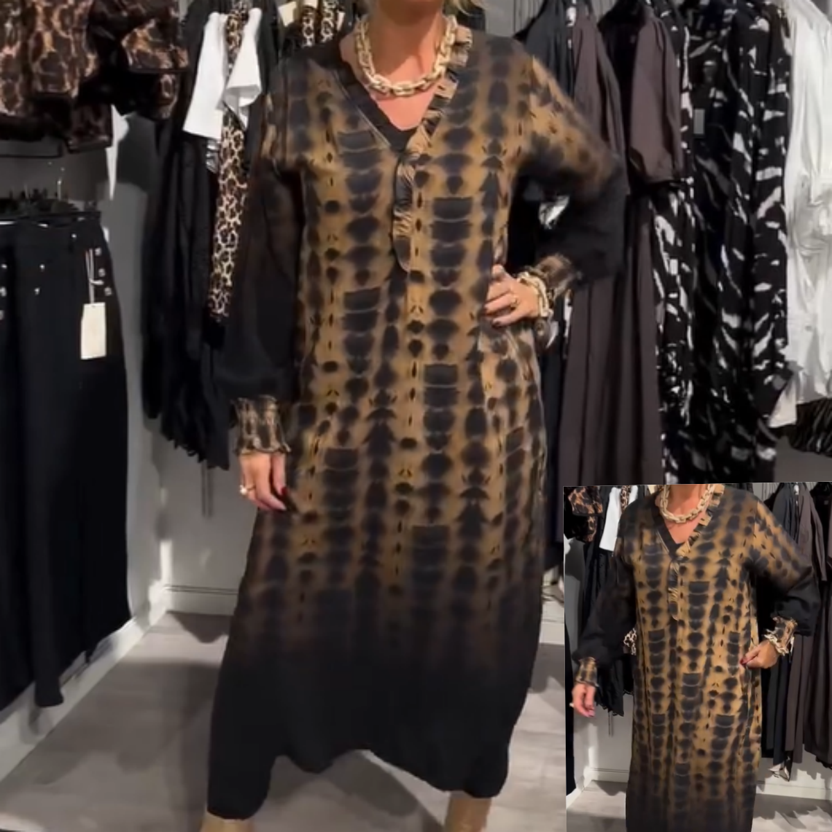 Women’s Loose V-Neck Leopard Print Long Dress