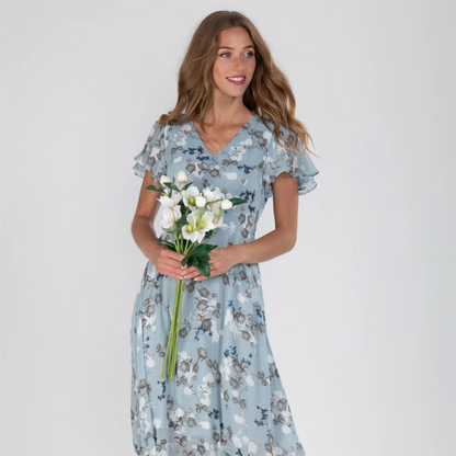 Short Sleeve Long Dress with Floral Print