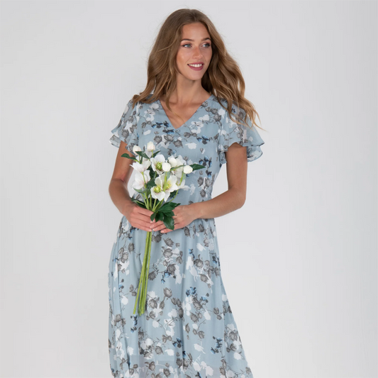 Short Sleeve Long Dress with Floral Print
