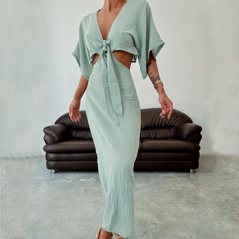 Women's Sexy Cut Out Tie Knot Maxi Dress