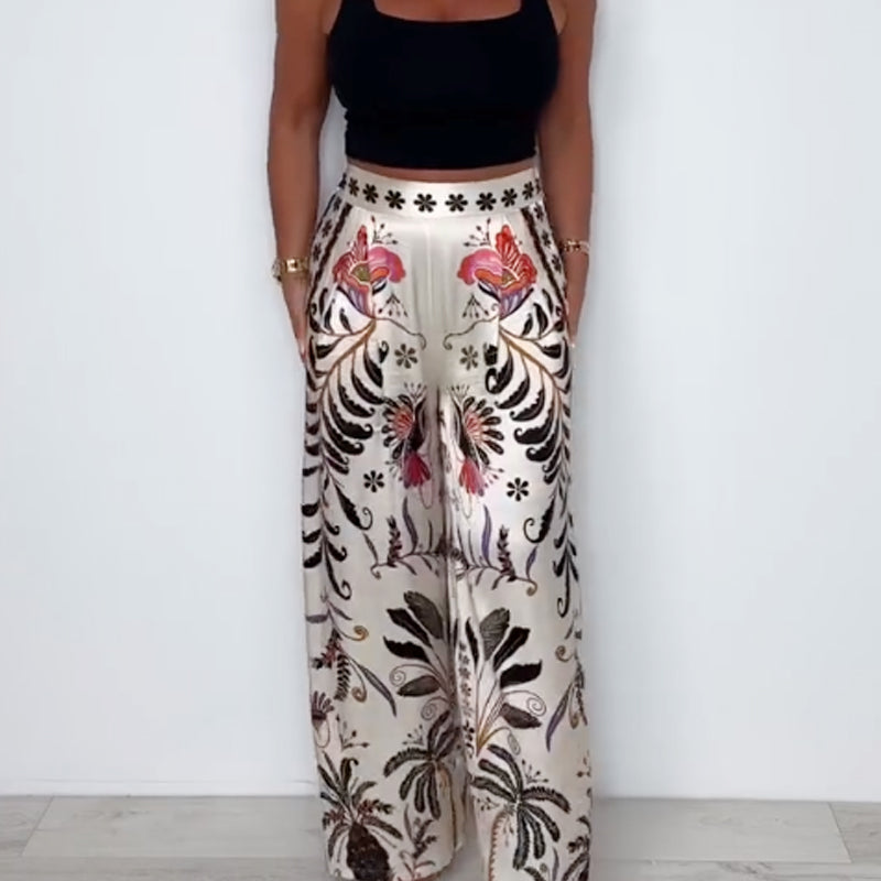 Luxe Floral-Butterfly Print Satin Culottes