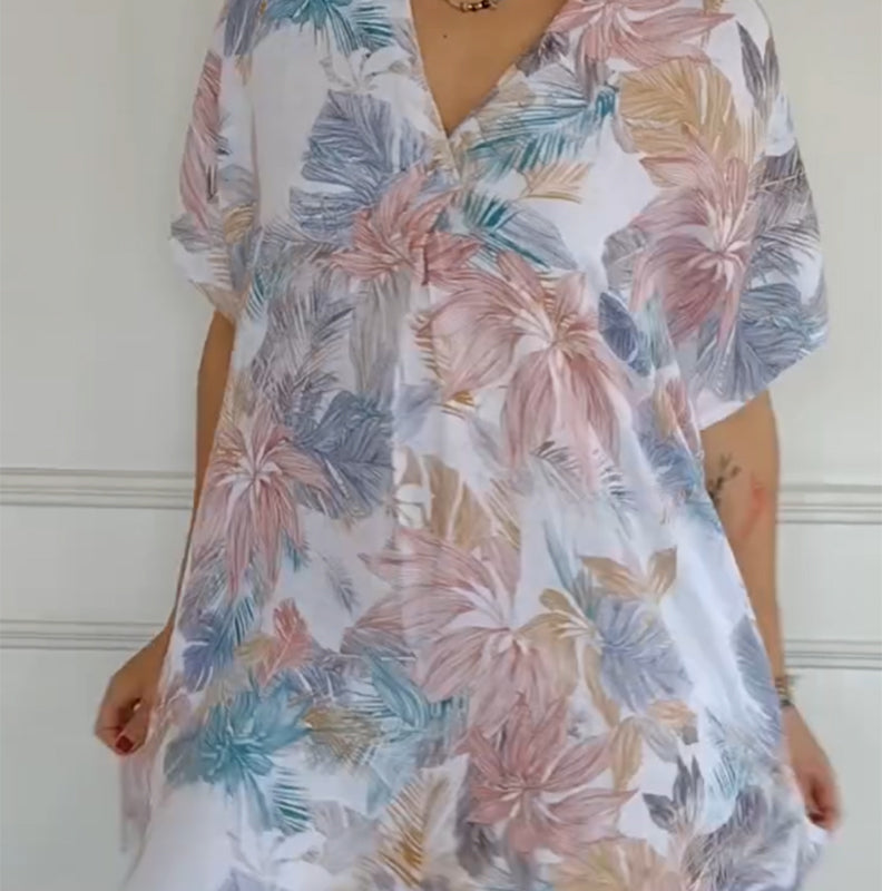 Women’s V-Neck Short Sleeves Floral Print Dress