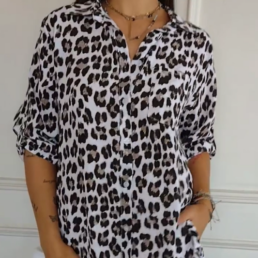 Stylish Lapel Adjustable Sleeve Leopard Print Shirt