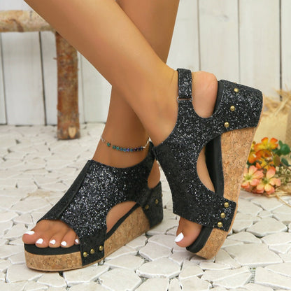 Women’s Round-Toe Platform Chunky Heel Sandals
