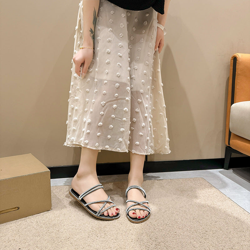 Shiny Rhinestone Casual Soft-soled Slippers
