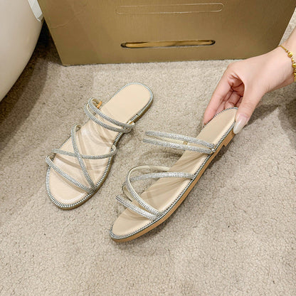 Shiny Rhinestone Casual Soft-soled Slippers
