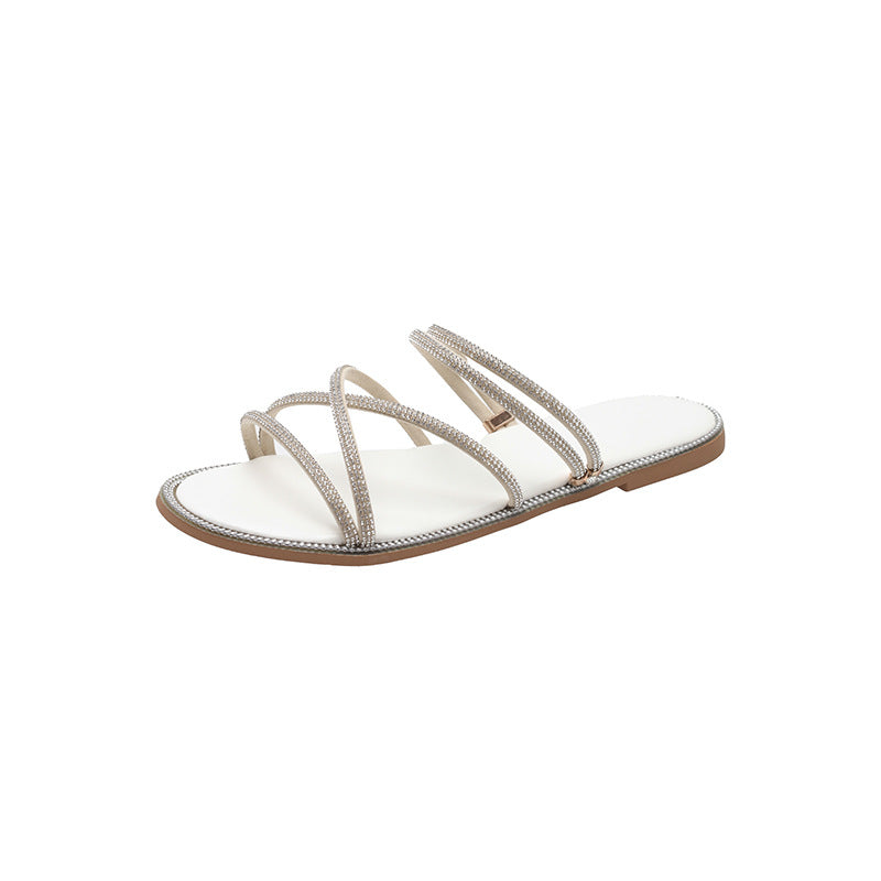 Shiny Rhinestone Casual Soft-soled Slippers