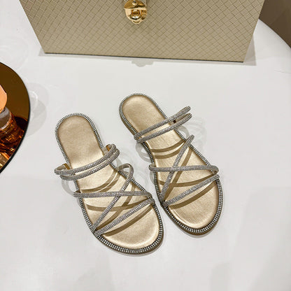 Shiny Rhinestone Casual Soft-soled Slippers