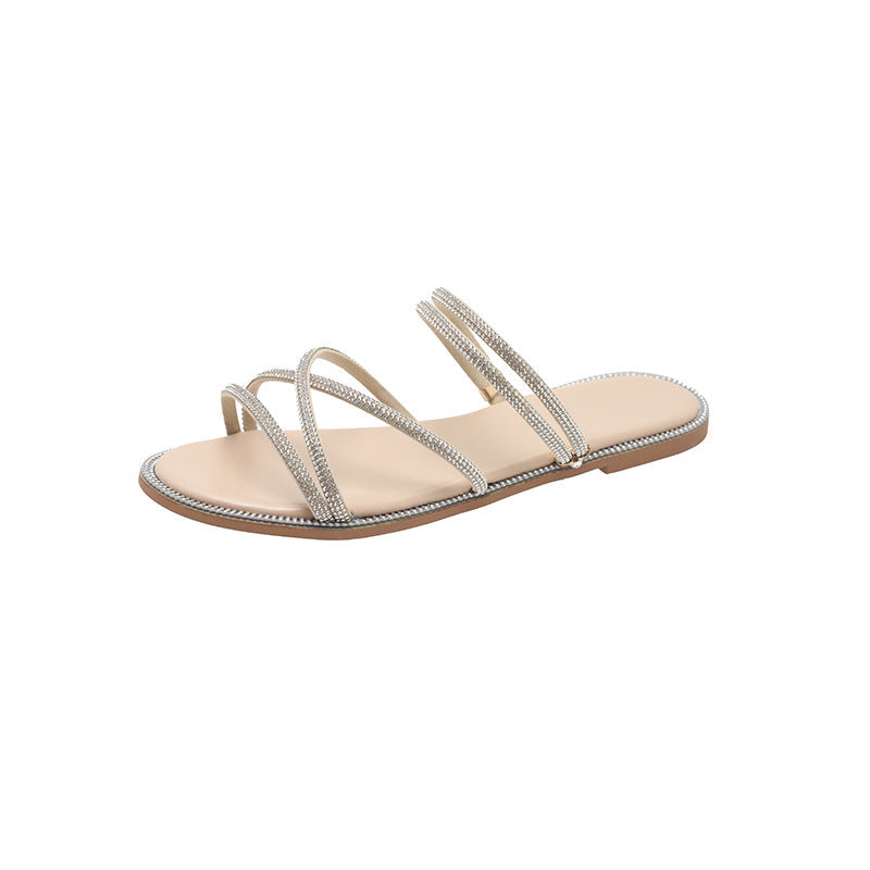 Shiny Rhinestone Casual Soft-soled Slippers