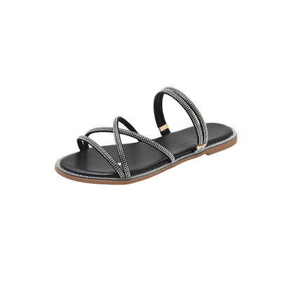 Shiny Rhinestone Casual Soft-soled Slippers