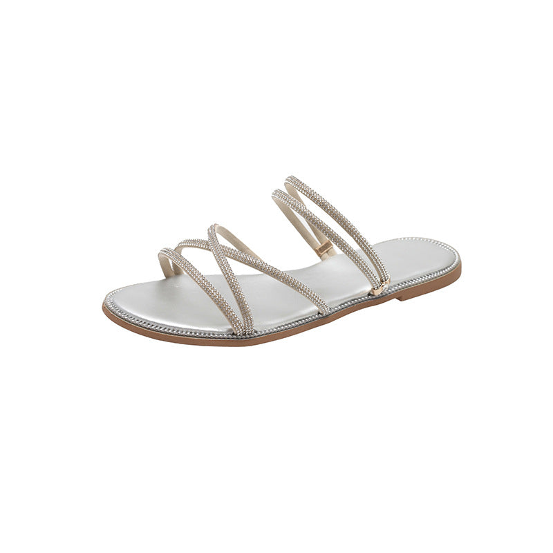 Shiny Rhinestone Casual Soft-soled Slippers
