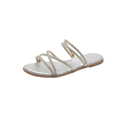 Shiny Rhinestone Casual Soft-soled Slippers