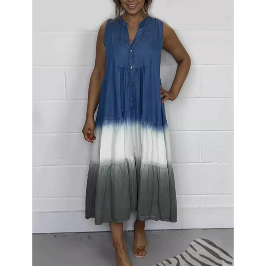 Tie-Dye Sleeveless Denim Maxi Dress