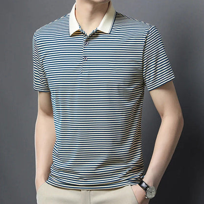 👕Men's Business Casual Striped Breathable Lapel T-Shirt