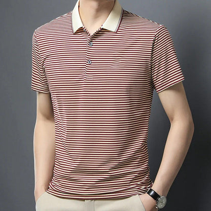 👕Men's Business Casual Striped Breathable Lapel T-Shirt