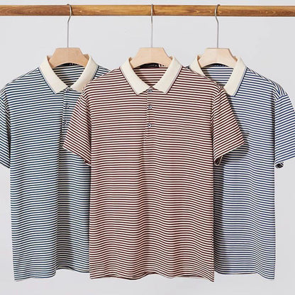 👕Men's Business Casual Striped Breathable Lapel T-Shirt