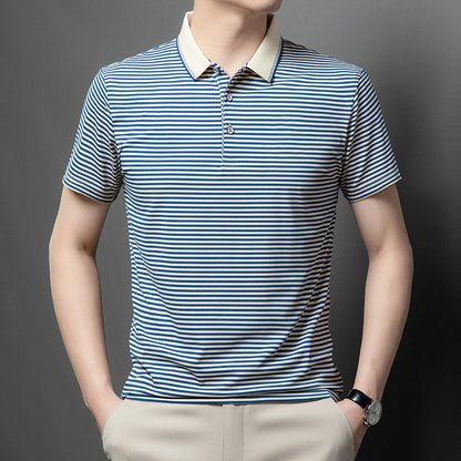 👕Men's Business Casual Striped Breathable Lapel T-Shirt