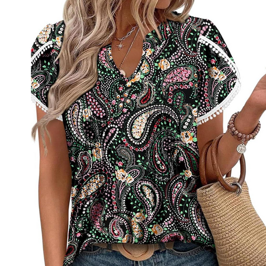 Women's Printed Short Sleeve Tunic Top
