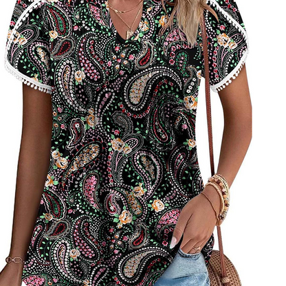 Women's Printed Short Sleeve Tunic Top