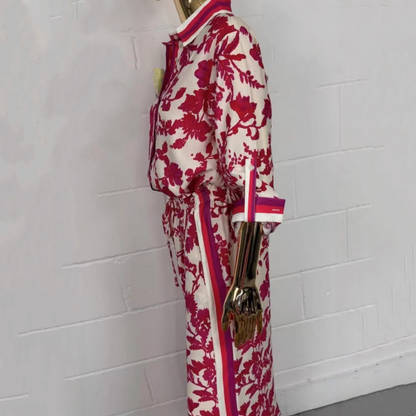 Women's Lapel Print Shirt ＆ Pants Two-Piece Set