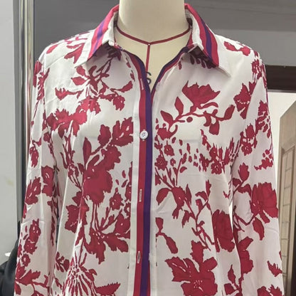 Women's Lapel Print Shirt ＆ Pants Two-Piece Set