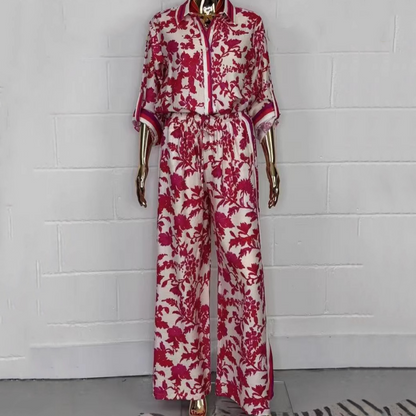Women's Lapel Print Shirt ＆ Pants Two-Piece Set