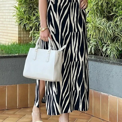 Women's Printed V-Neck Dress with Side Slit