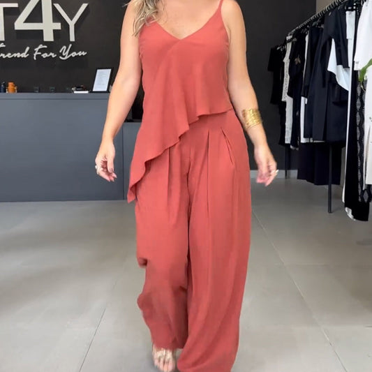 Asymmetrical Hem Cami Top and Pants Set