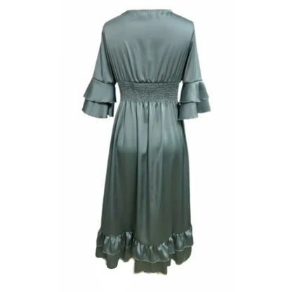 High-Waisted Pleated Deep V-Neck Wide-Leg Jumpsuit