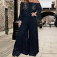 Women's two-piece set: lace top + wide-leg trousers