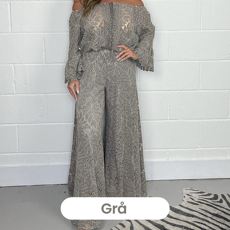 Women's two-piece set: lace top + wide-leg trousers
