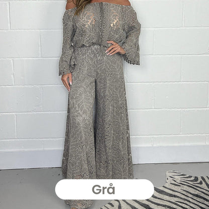 Women's two-piece set: lace top + wide-leg trousers