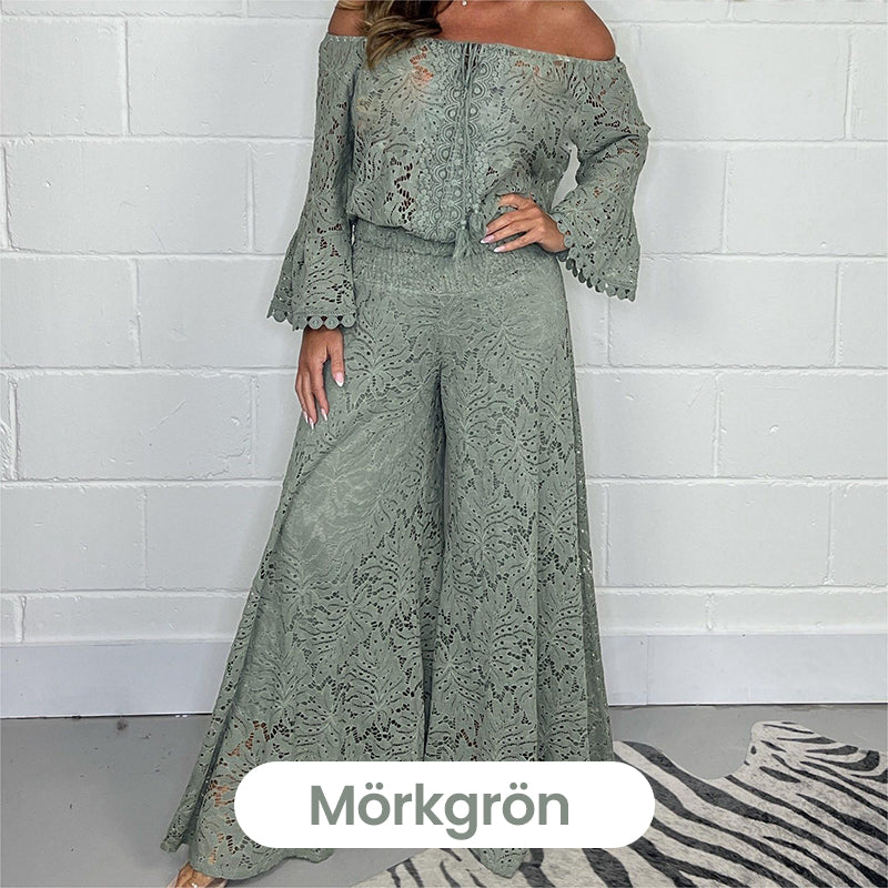 Women's two-piece set: lace top + wide-leg trousers