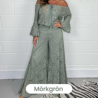 Women's two-piece set: lace top + wide-leg trousers