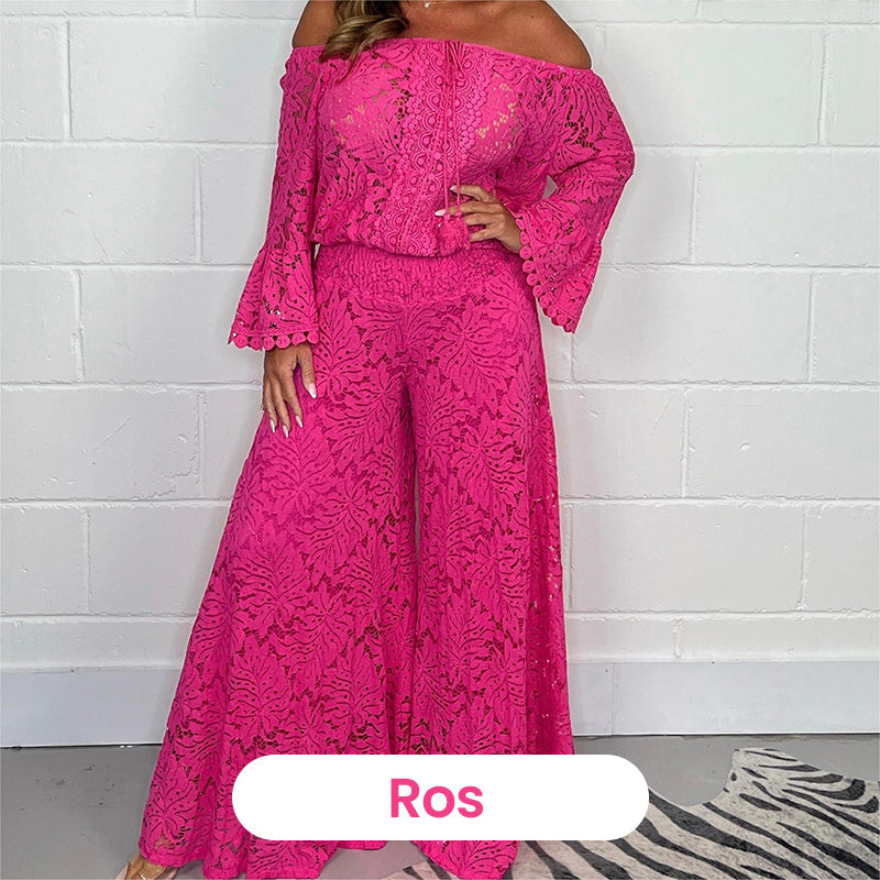Women's two-piece set: lace top + wide-leg trousers
