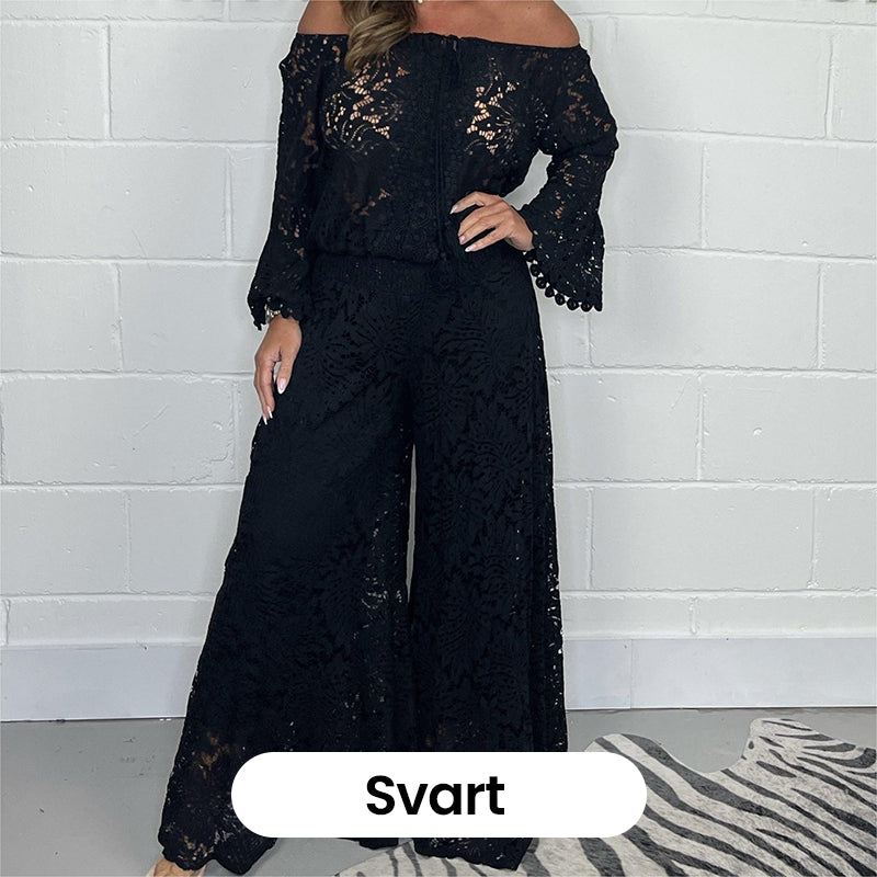 Women's two-piece set: lace top + wide-leg trousers