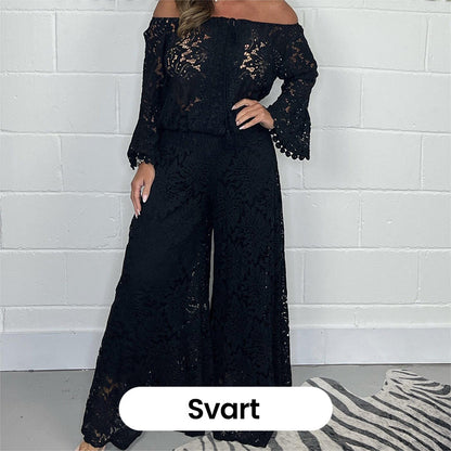 Women's two-piece set: lace top + wide-leg trousers