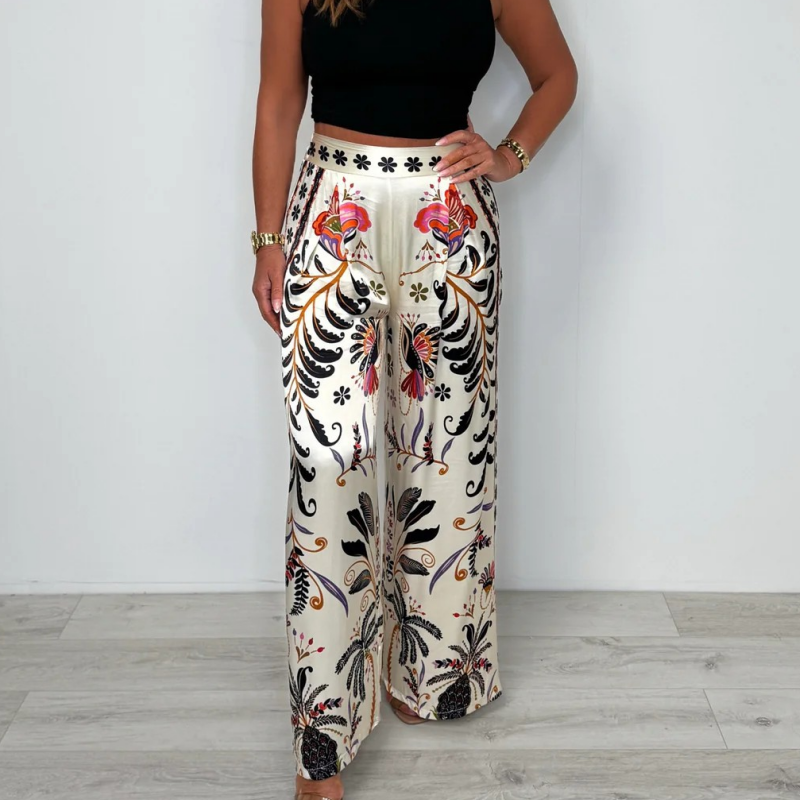 Women's Printed Satin Wide Leg Pants
