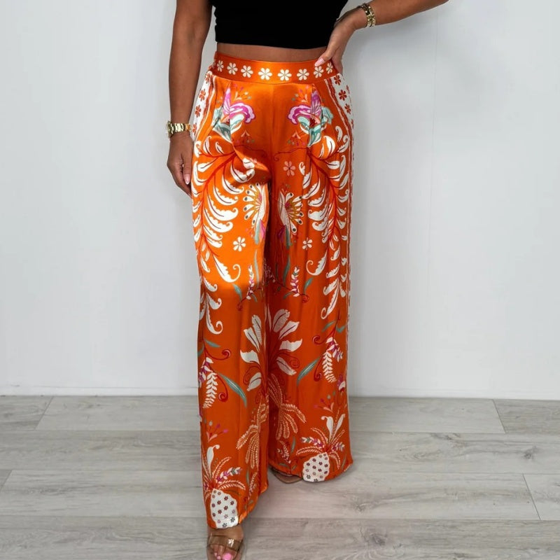 Women's Printed Satin Wide Leg Pants