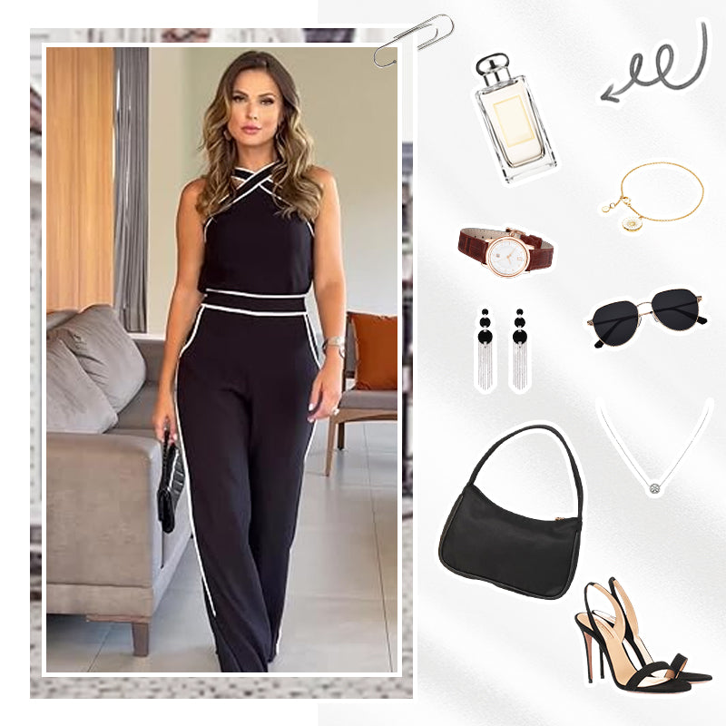 Stylish Cross Neck Top & Wide Leg Pants Two Piece Set
