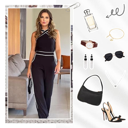 Stylish Cross Neck Top & Wide Leg Pants Two Piece Set