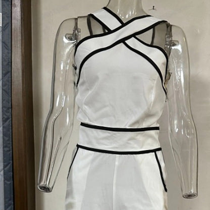 Stylish Cross Neck Top & Wide Leg Pants Two Piece Set