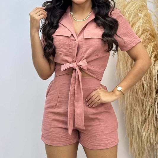 Fashion Bow Tie Shirt + Shorts 2-Piece Set