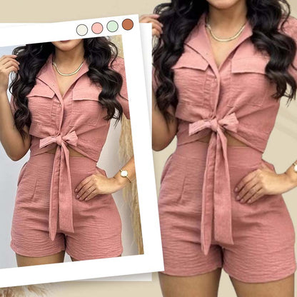 Fashion Bow Tie Shirt + Shorts 2-Piece Set